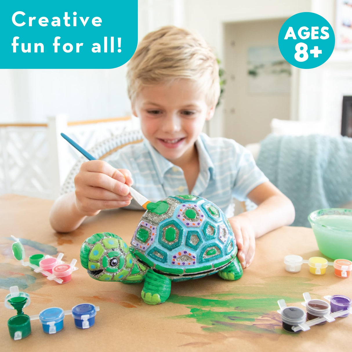 MindWare Paint Your Own Stone Decor: Box Turtle - DIY Craft Kit for Kids Includes Weather Resistant Stone, Paints and Brushes MindWare