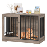 Dog Crate Furniture 47” Large Dog Kennel for Dogs Indoor, Heavy Duty Dog Cage with Sliding Door and 2 SUS Bowls Wooden End Table in Living Room for Small Medium Large Dogs, Rustic TTVIEW