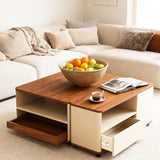 vnekjse Modular Coffee Table Set of 2 with Wheels, Convertible Farmhouse Wood Center Table with Drawer, End Tables Space Saving Flexible Layout for Small Living Room, Apartment vnekjse