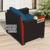 YLGJ&TIDY 7-Piece Outdoor Sectional Patio Furniture Set, All-Weather Wicker Rattan Sofa w/Thick Washable Cushions & Tempered Glass Table, Perfect for Garden, Poolside, Backyard (Darkbrown&Lake Blue) YLGJ&TIDY