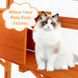 COZIWOW Large Wooden Cat Cage with Perche and Condo, Play Run Enclosure Indoor Kitty Window Kennel with Waterproof Roof, 7 Platforms & 2 Resting Box, 62.4" L x 32.4" W x 70" H, Deep Orange COZIWOW