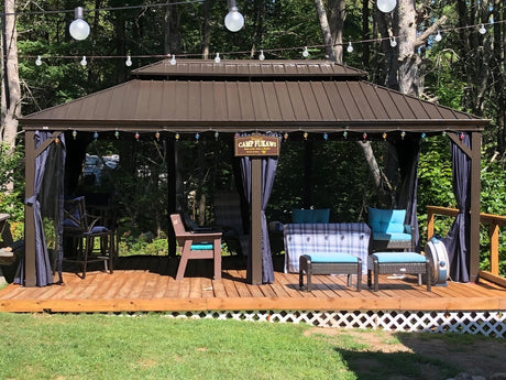 PURPLE LEAF 12' X 20' Hardtop Gazebo Pavilion for Outdoor with Netting and Curtains Deck Backyard Heavy Duty Sunshade Large Metal Patio Permanent Canopy PURPLE LEAF