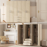 Large Wardrobe Closet 6 Doors, 70.9" W Wooden Wardrobe Cabinet with Big Drawers, Bedroom Armoire Dresser Wardrobe Clothes Organizer (Brown) BEDGJH