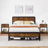 ELETHEBIA Rustic Brown 3-Piece Queen Bedroom Set with Platform Bed, Ottoman Bench, and Nightstands ELETHEBIA