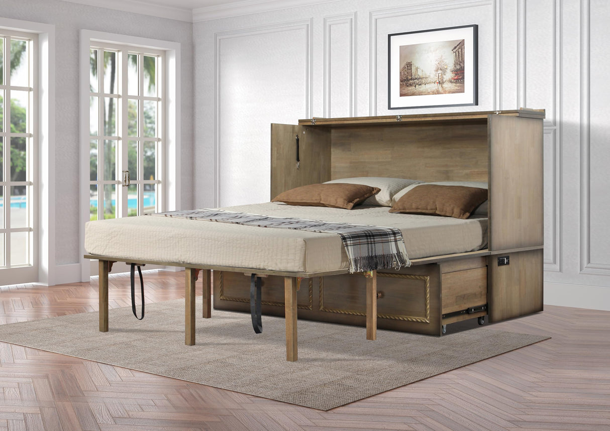 Mega Solutions Venetian Murphy Cabinet Bed with Deepest Storage Drawer On The Market and USB Charging Station (Queen, Latte) Mega Solutions