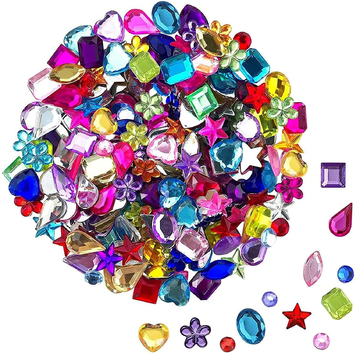 JPSOR 600pcs Gems Jewels for Crafts, Acrylic Flatback Rhinestones for Halloween Pirate Party Decorations, Crafting Embellishments Gemstone (6 Shapes, 6-13mm) JPSOR
