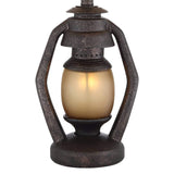 Franklin Iron Works Horace Rustic Farmhouse Table Lamps 25.25" High Full Size Set of 2 with Nightlight Miner Lantern Brown Oatmeal Tapered Drum Shade for Living Room Bedroom House Bedside Nightstand Franklin Iron Works