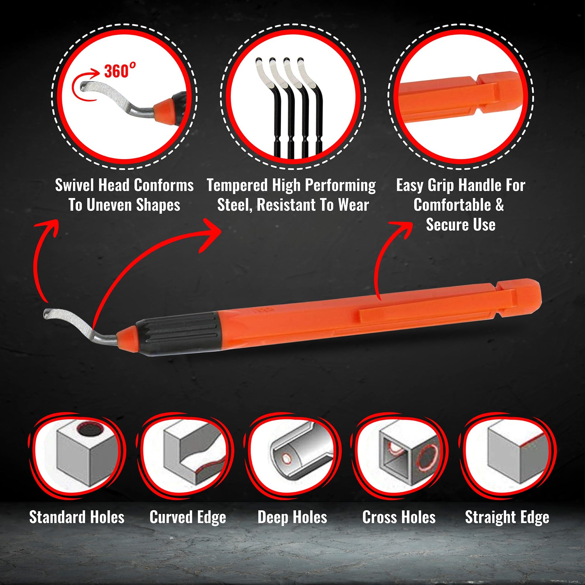 AFA Tooling - Deburring Tool with 10 Extra High Speed Steel Swivel Blades - Works on Metal, Resin, PVC Pipes, Copper, Plastic and 3D Printed Edges - Plumbing & 3D Printing Burr Removal Reamer - WoodArtSupply