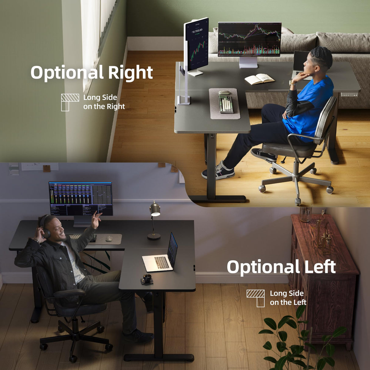 YDN L Shaped Standing Desk, Electric Standing Desk L Shape Adjustable Height Dual Motor, 63 x 55 Inch Corner Standing Desk with Splice Board for Home Office, Large Standing Desk, Black YDN