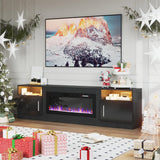 PRETZI Fireplace TV Stand with 36" Fireplace Up to 90" TVs,80" Entertainment Center with LED Lights,Remote Control,TV Media Console with Storage Cabinets for Living Room, Black PRETZI