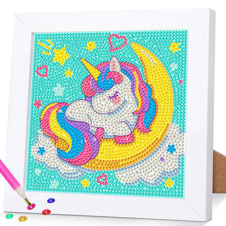 SuanFA Diamond Art Kits for Adults Kids with Frame,Unicorn Diamond Painting Kits for Kids Ages 4-8-12,5D Cartoon Gem Painting with Colorful Box for Gift and Home Decor(6x6 inch) SuanFA