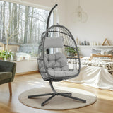 Brafab Swing Egg Chair, Hammock Chair, Hanging Chair, Aluminum Frame and UV Resistant Cushion with Steel Stand for Indoor Outdoor Patio Bedroom Wicker Rattan Hand Made Chair 350LBS Capacity Brafab