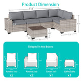 Muphyers 6-Piece Outdoor Patio Furniture Set Wicker Sectional Sofa Set, Patio Conversation Set with Thickened Cushions & Coffee Table for Garden, Backyard, Poolside, Grey Muphyers