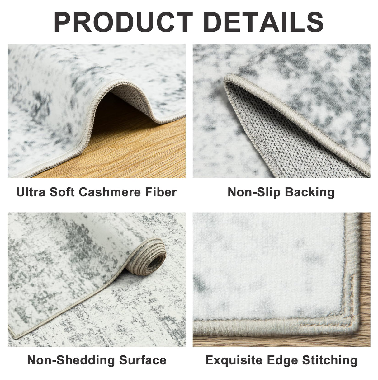 8x10 Area Rugs for Living Room - Washable Rug Modern Abstract Soft Large Neutral Non-Slip Carpet Indoor Floor Stain Resistant Thin Carpets for Bedroom Dining Room Farmhouse Nursery Home Office Grey PLHXFR