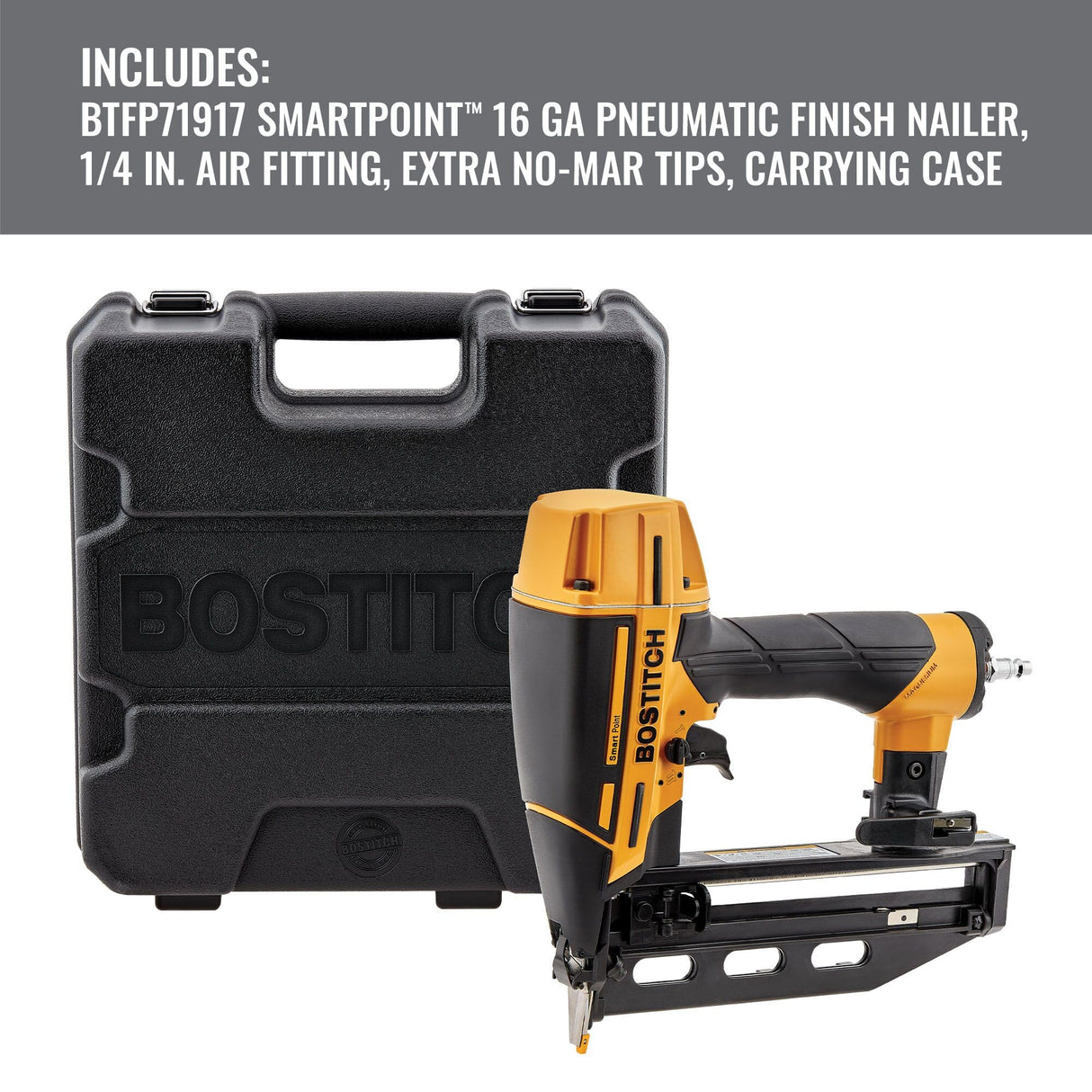 BOSTITCH Finish Nailer Kit, 16GA, Smart Point, Pneumatic (BTFP71917) Bostitch