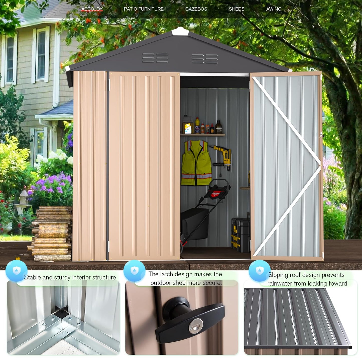 AECOJOY 6' x 4' Storage Shed, Metal Sheds & Outdoor Storage Clearance, Utility and Tool Garden Shed with Lockable Doors for Backyard, Patio, Outside Use