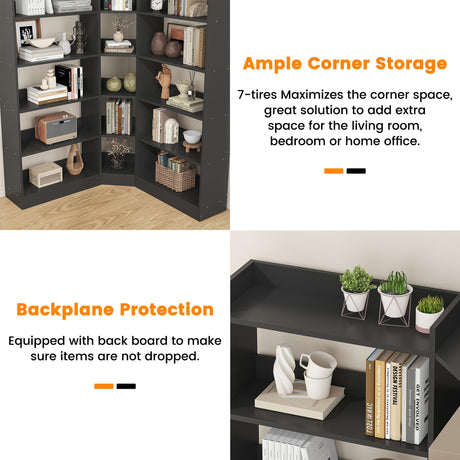 Semoic 70.8" Tall Corner Bookshelf, 7 Tiers Large Etagere Bookcases with Baffles, L-Shaped Modern Storage Display Rack Industrial Bookshelves for Bedroom, Home Office, Living Room & Kitchen, Black Semoic