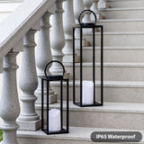 ALL FORTUNE Large Solar Outdoor Lanterns, 25" 16" Tall Farmhouse Black Metal Waterproof Decorative Lanterns with Solar Candles for Front Porch, Patio, Christmas, Fall Decor- Set of 2 ALL FORTUNE