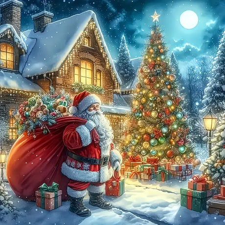 Santa Claus House Diamond Painting Kits for Adults, 5D Winter Diamond Art Kits for Adults Beginners, DIY Full Round Drill Diamond Dot Painting Gem Art Kits for Adult, Home Wall Decor 13.8x13.8 Inch LKHMVCA