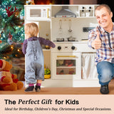 Kids Kitchen Playset, Realistic Wooden Kitchen Playset for Toddlers & Kids with Lights, Sounds & Storage, Ideal Gift for Boys & Girls deli