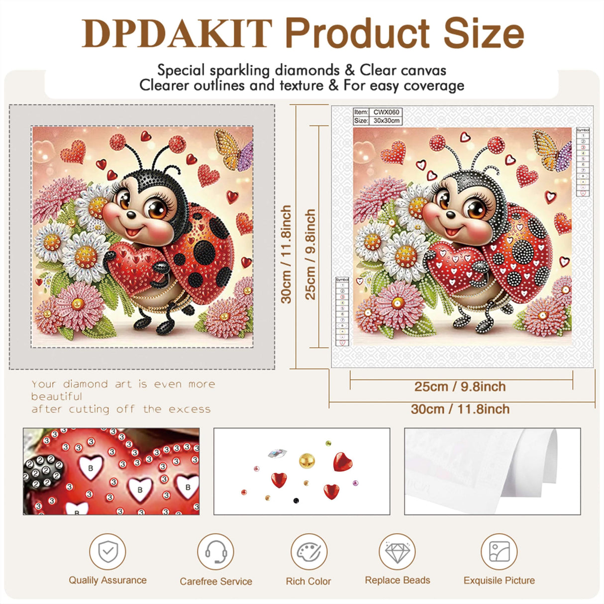 DPDAKIT Diamond Painting Kits Ladybug, 5D Special Shape Diamond Art Kits for Adults, Crystal Rhinestones Art Craft for Beginners DIY Home Wall Decor Gift, 12 × 12 Inches DPDAKIT