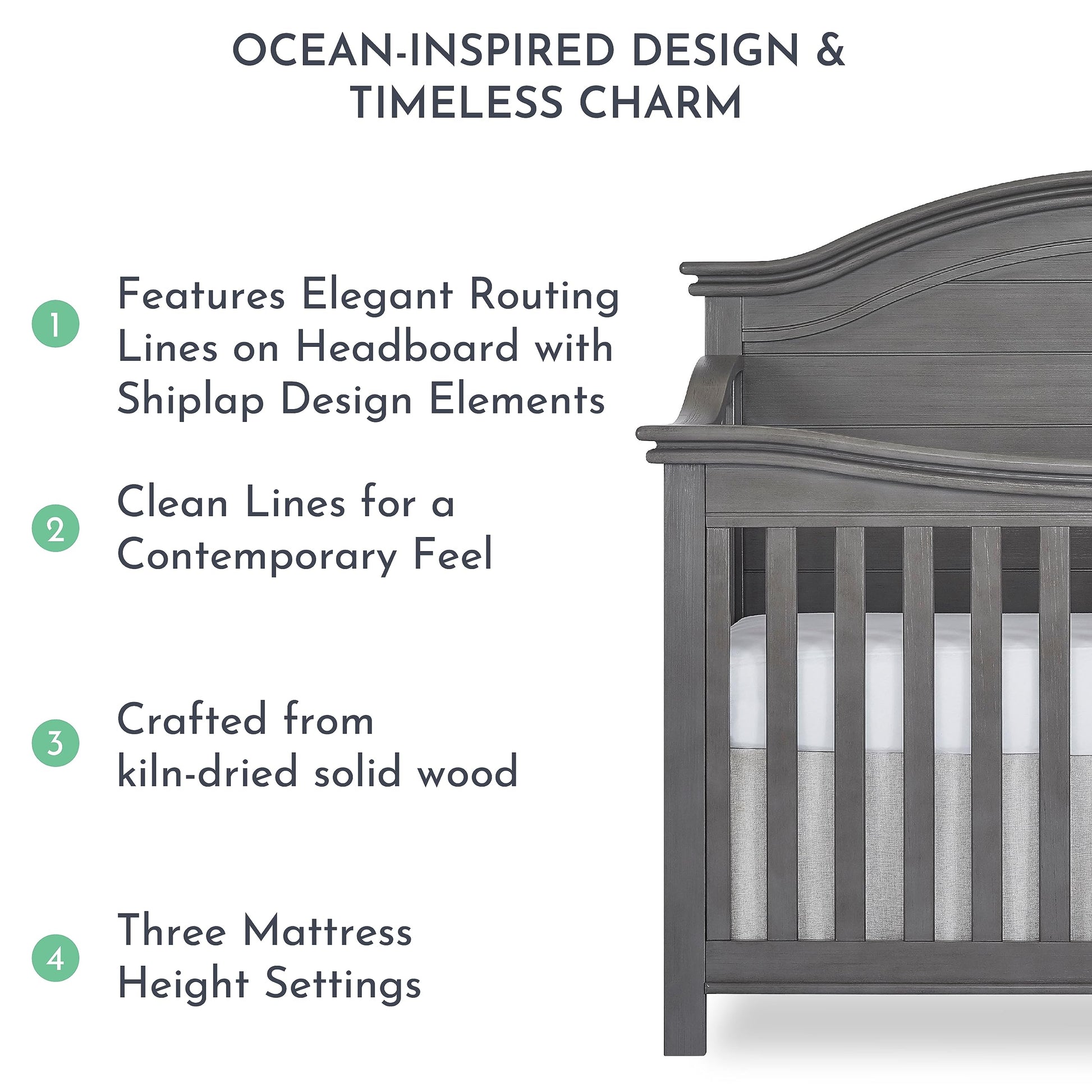 Evolur Belmar Curve 5-in-1 Convertible Crib in Rustic Grey, Greenguard Gold Certified, Features 3 Mattress Height Settings, Crafted from Hardwood, Wooden Nursery Furniture - WoodArtSupply