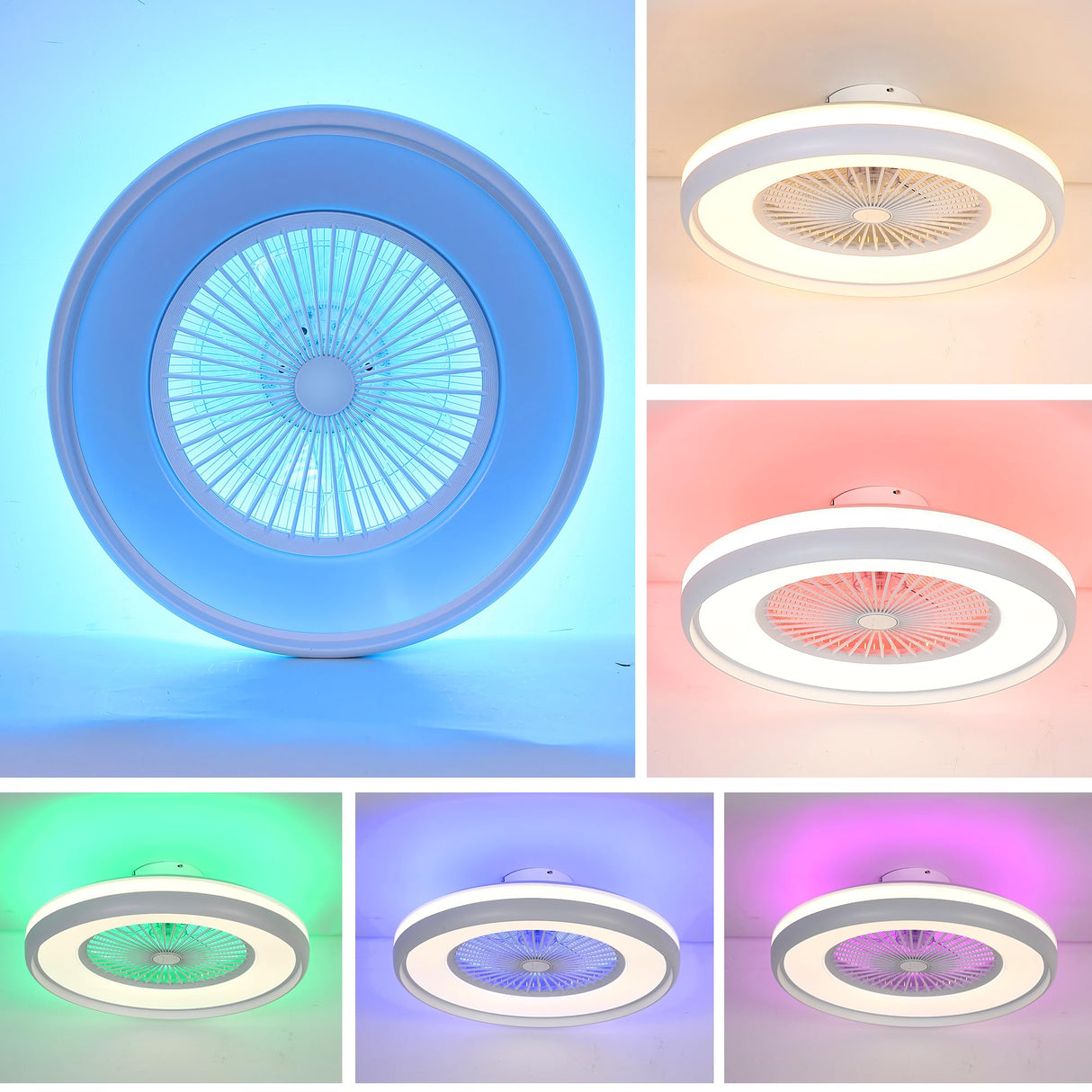 HUMHOLD 24" Bladeless Ceiling Fan with RGB Light Remote, Smart LED Ceiling Fans with Voice/App Control, Modern Low Profile Dimmable Light Ceiling Fan for Bedroom Living Room HUMHOLD