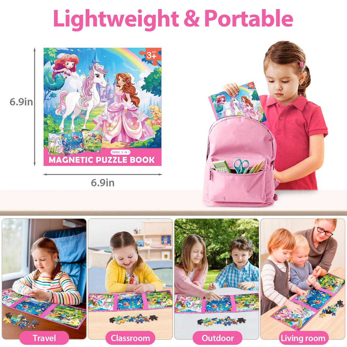 Princess Magnetic Mermaid Puzzles for Toddlers 3-5 Girls, 20-25-30 Pieces, Ages 4-6, Travel Entertainment Toys, Birthday Gifts Jeacirio