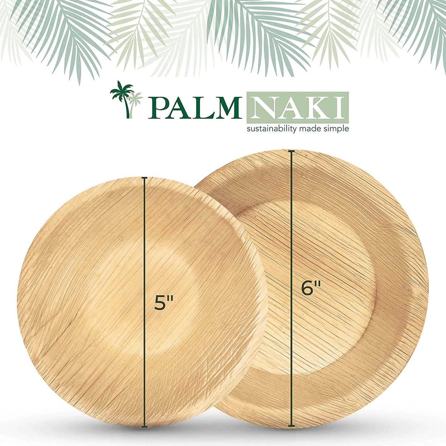 PALM NAKI Palm Leaf Bowls | 6" Round | Compostable Bamboo-Style Decorative Bowls | Ideal for Events, Gatherings, and Everyday Elegance - 40 Pack