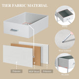 ALEXNUTRE Makeup Vanity Desk with Mirror and Lights, Small Vanity with Fabric Storage Drawer & Chair & Shelves, White Vanity with Fold-up Panel and Power Outlet for Bedroom ALEXNUTRE