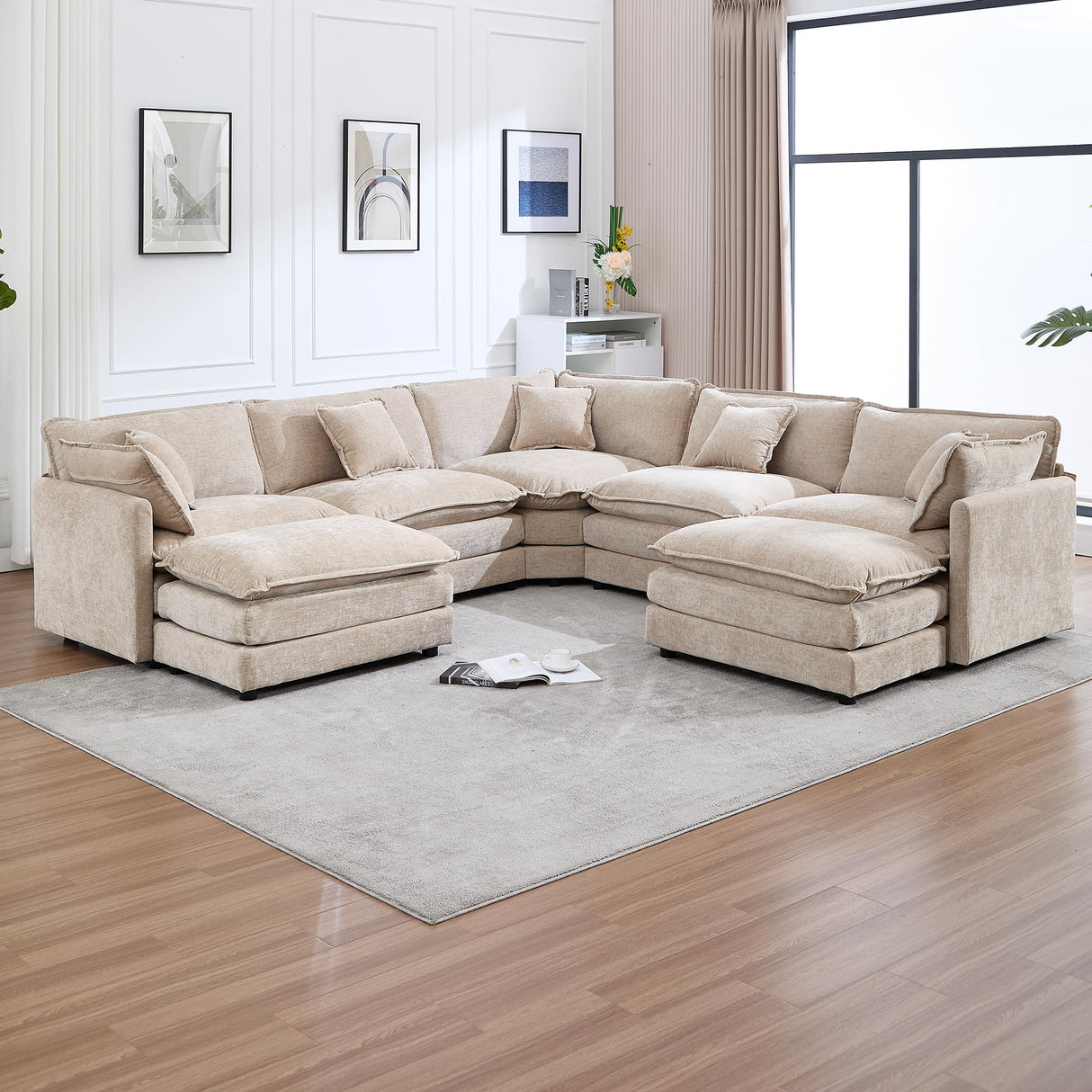GNIXUU Cloud Couch Oversized Modular Sectional Sofa for Living Room, Modern Chenille 7 Seater Corner Sofa with Deep Seat, Large U-Shaped Couch Set for Spacious Space Apartment, Camel GNIXUU