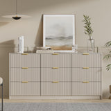 Furniway Beige Dresser for Bedroom, Modern Dresser with 9 Drawers and Smooth Slides, Wide Chest of Drawers with Golden Handles for Bedroom, Living Room, Closet, 15.7" D x 63" W x 31.5" H Furniway