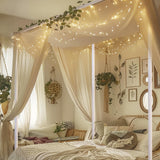 Stainless Steel Canopy Bed Frame Queen Size, Heavy Duty Queen Size Metal Canopy Frame for Metal Bed Wood Bed Bedroom Decor, White Jondow