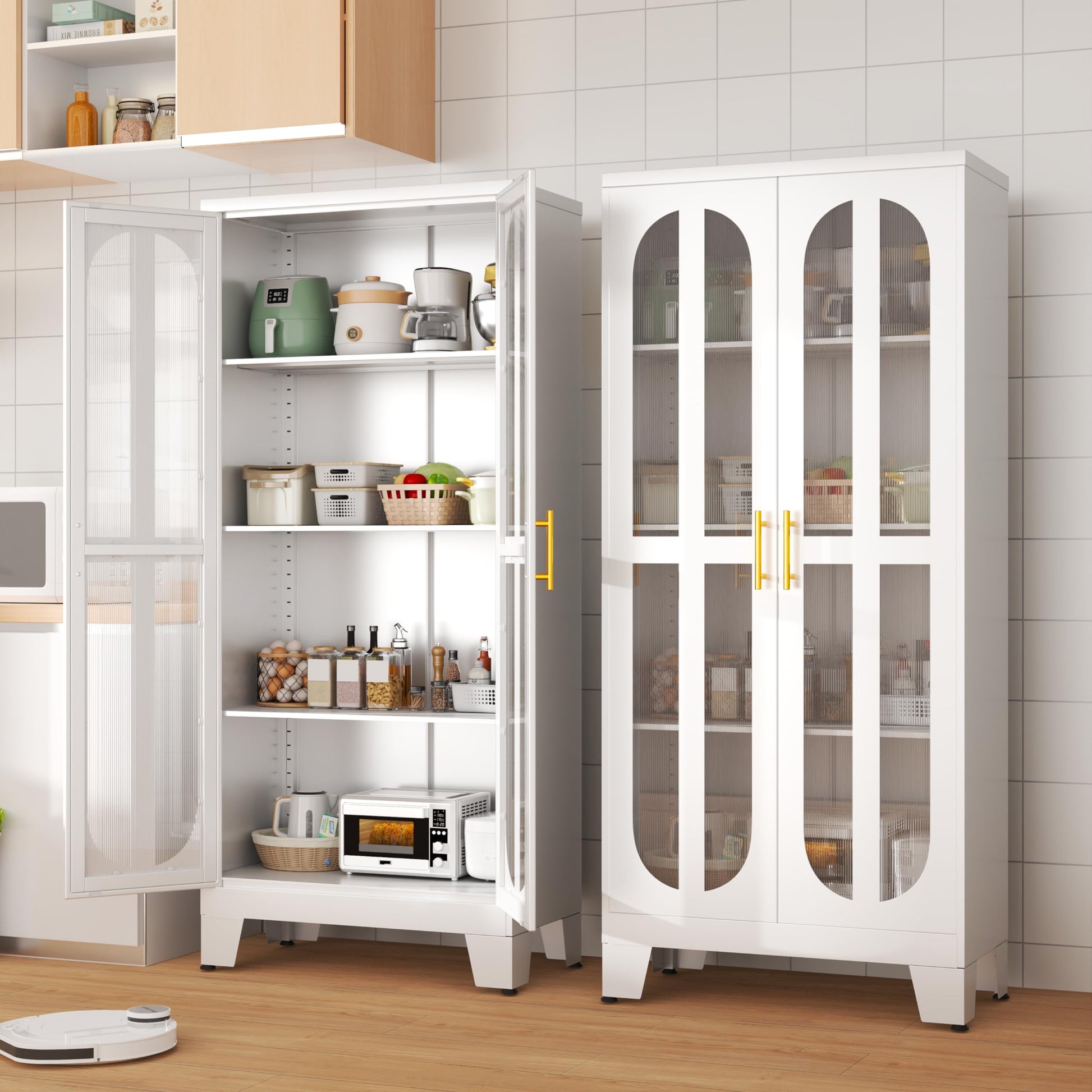 Erosoei Versatile Metal Kitchen Pantry Cabinet with Acrylic Glass Doors and Adjustable Shelves 61.02”H - WoodArtSupply