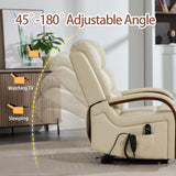 EZZUP Power Lift Recliner Chair for Elderly People, Dual Motor Lift Chair with Vibration Massage and Heat, Lay Flat Recliner with Solid Wood Armrest, Standing Assistance Reclining, Faux Leather Beige EZZUP