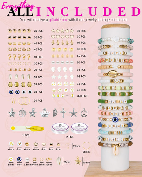 Bracelet Making Kit, 10,000 Pcs Polymer Clay Beads, 48 Colors Round Letter Beads Jewelry Making Kit Friendship Bracelets Heshi Beads with Charms Strings Crafts Gift for Girls Adults Sistenia