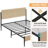 GAOMON Full Metal Bed Frame with Curved Rattan Headboard and Wooden Footboard,Modern Platform Bed Frame with Underbed Storage Space,Noiseless,No Spring Box Needed, Oak GAOMON