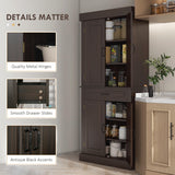 HOMCOM 71" Freestanding Kitchen Pantry Cabinet, Tall Storage Cabinet with 4 Doors and Drawer for Dining Room, Coffee HOMCOM