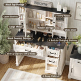 Maupvit Vanity Desk with Mirror and Lights, Makeup Vanity with 3 Drawers and Power Outlets, Farmhouse Makeup Vanity Desk with Lights, Dressing Table with Mirror for Bedroom, White Maupvit