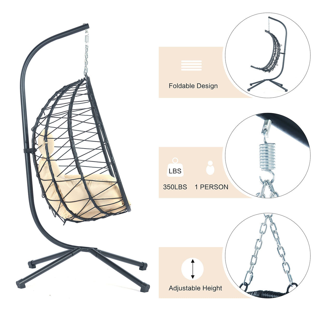 Hanging Egg Chair with Stand Wicker Egg Chair Indoor Outdoor Swing Basket Egg Chairs with UV Resistant Removable & Washable Cushions,350LBS Capacity for Bedroom Porch BRIGHTREE