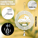 WindMage 4Pack 8inch Sublimation Wind Spinner Blanks 3D Aluminum Metal Wind Sculpture Kinetic Spinners for Yard Garden Indoor Art Sublimation Christmas Ornament Hanging Decoration (Xmas Tree Truck) WindMage