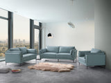 Acme Mesut Leather Upholstered Loveseat in Light Blue and Black Acme