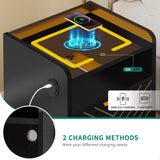 YITAHOME LED Nightstand with Wireless Charging Station & USB Ports, Night Stands with 3 Drawers for Bedroom, Modern Bedside Tables with Touch LED Light, Black YITAHOME
