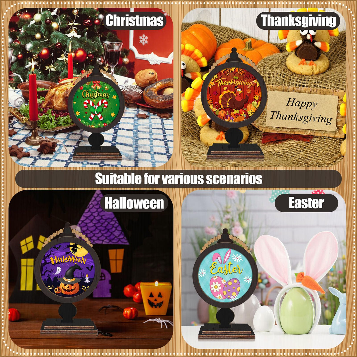 RattanView 21 Pcs Interchangeable Table Decor Wooden Seasonal Table Centerpieces Small Holiday Standing Sign Christmas Winter Home Decoration for Farmhouse Gifts RattanView