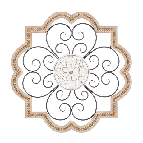 Deco 79 Wooden Scroll Home Wall Decor Carved Beading Wall Sculpture with Metal Accents, Wall Art 27" x 1" x 27", Brown Deco 79