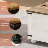 Farmhouse Lift Top Coffee Table with Storage, White Coffee Table with Hydraulic Gas Rod, Large Coffee Table with Wood Gourd Feet, Square Coffee Table with Large Hidden Storage for Living Room MaverickFurni