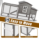 Gowoodhut Chicken Coop Solid Wood with Large Run Cage 2 Stories - Asphalt Roof, Nest Box, Pu Wheels, Expandable Solid Wood Cage Gowoodhut