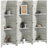 HOMCOM Room Divider, 6 Panel 67" Tall Wood Privacy Screen with 3 Display Shelves, and Folding Storage for Bedroom or Home Office, Distressed White HOMCOM