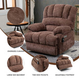 Large Power Lift Recliner Chairs with Massage and Heat for Elderly, Heavy Duty and Safety Motion Reclining Mechanism Chenille Skid Fabric Recliner Chair with USB Ports for Living Room (Dark Brown) MTSVMP
