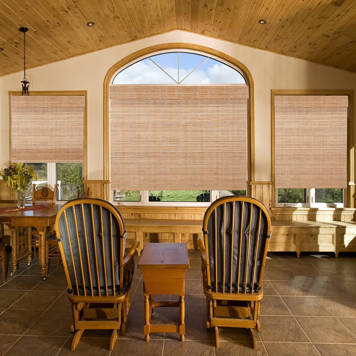 Custom Cordless Bamboo Roman Shades - Eco-Friendly Light Filtering & Blackout Options, Colour 7003